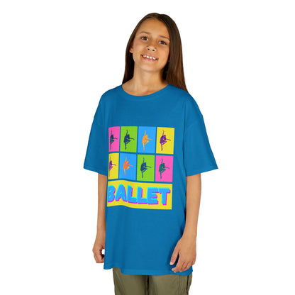 "Ballet" Youth Short Sleeve T-Shirt – Pop Art Inspired Design with Ballet Dancer Graphics – Dance Apparel for Kids