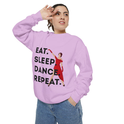 "Eat, Sleep, Dance, Repeat" Unisex Lightweight Crewneck Sweatshirt – Bold Dance Graphic Pullover for Dancers & Studio Life Enthusiasts