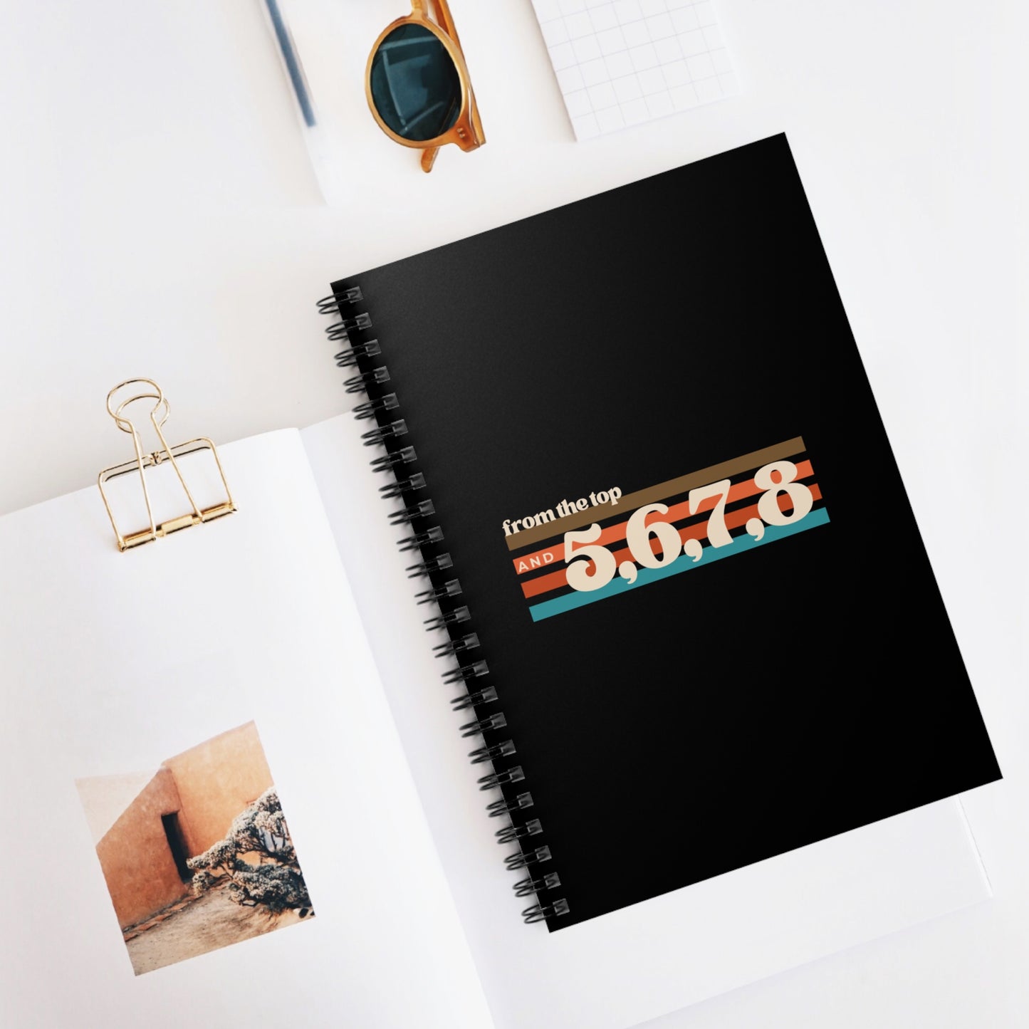 "From the Top and 5, 6, 7, 8" Spiral Notebook – Retro-Inspired Dance Journal with Colorful Graphic for Dancers, Choreographers & Students