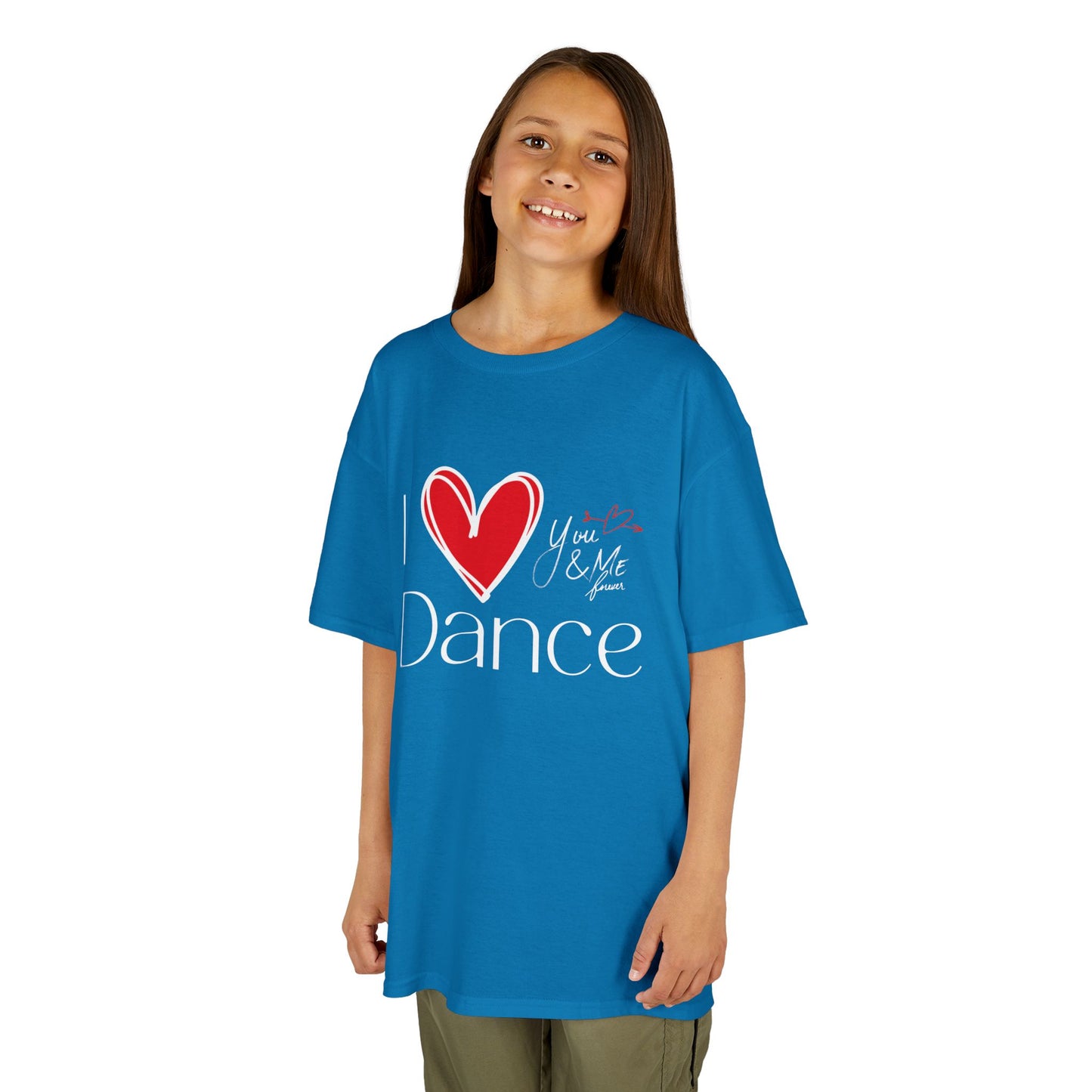 "I Love Dance" Youth Short Sleeve Tee – Hand-Drawn Heart & Note Graphic Dance Lover T-Shirt