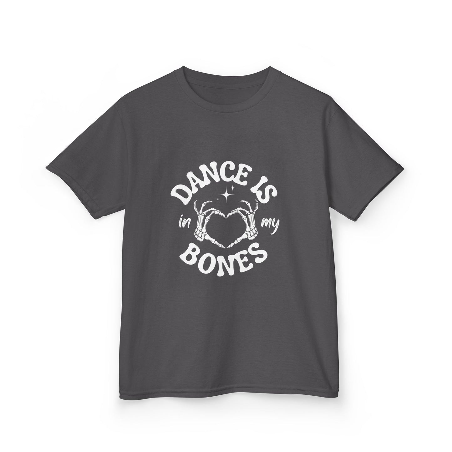 “Dance Is in My Bones” Halloween Dance T-Shirt with Cute Skeleton Heart Graphic - Kids Heavy Cotton™ Tee