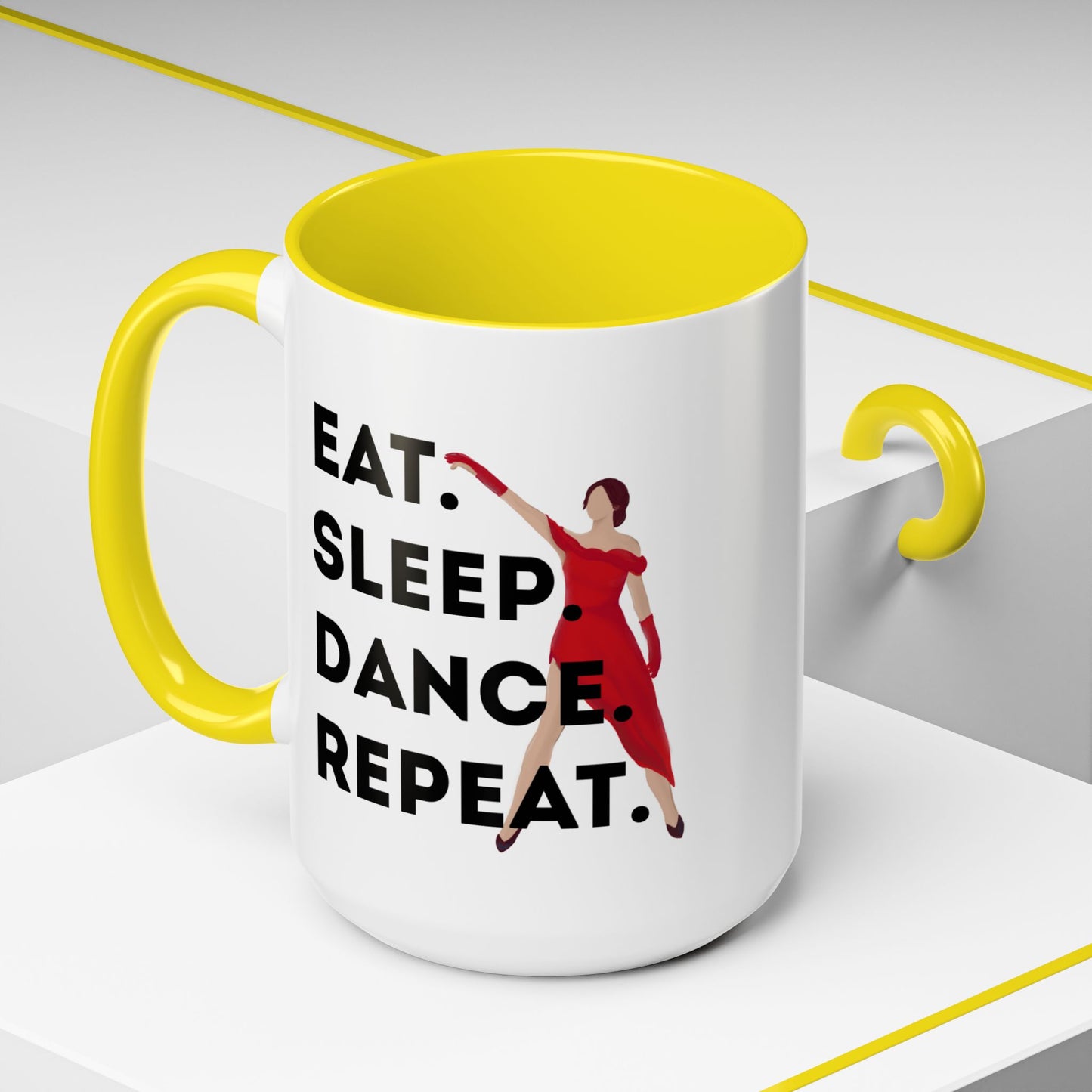 "Eat Sleep Dance Repeat" Accent Coffee Mug – Bold Dancer Graphic Ceramic Mug for Dance Lovers
