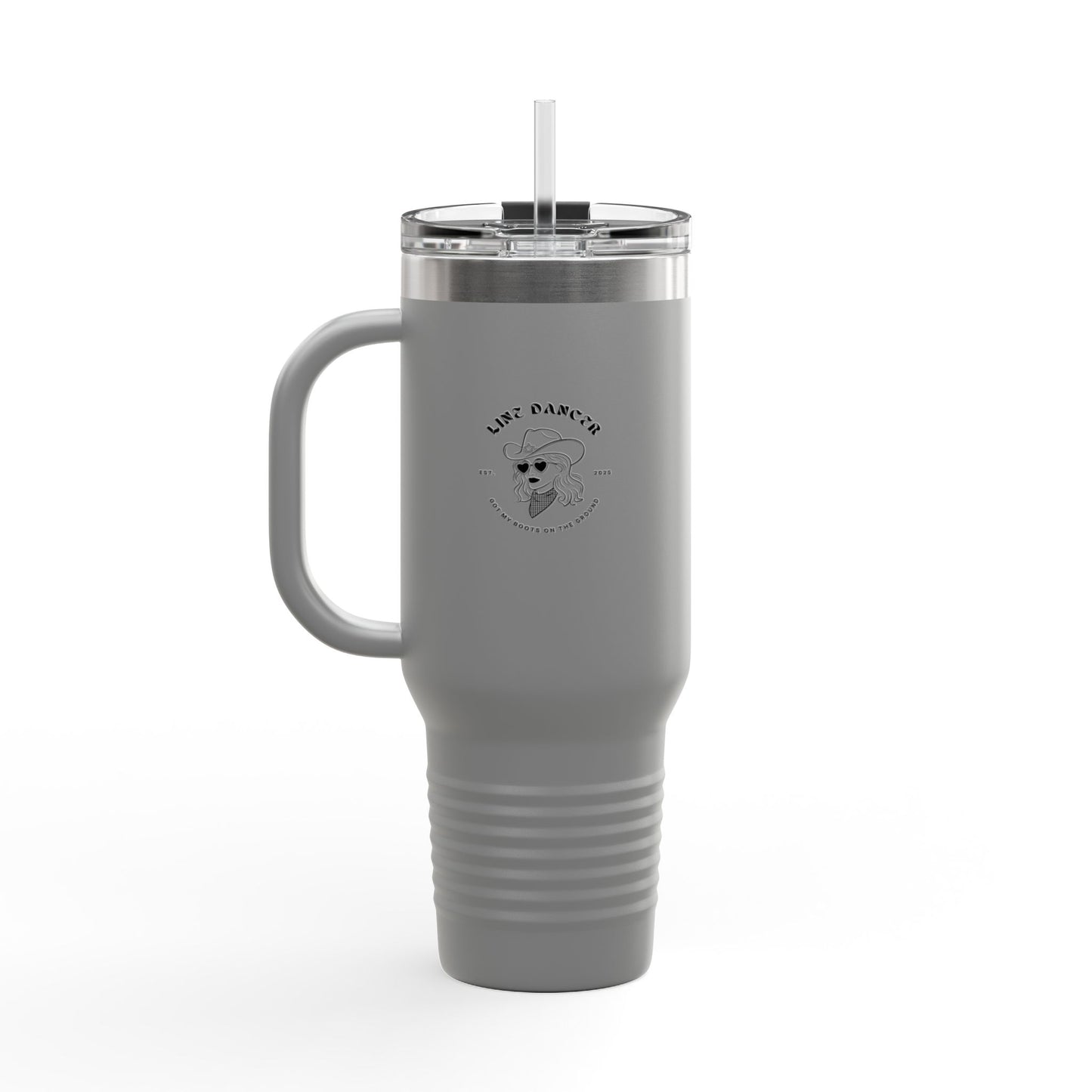 "Line Dancer, Get Your Boots In Line" 40oz Insulated Travel Mug – Cowgirl Dance-Themed Tumbler for Country Western Lovers