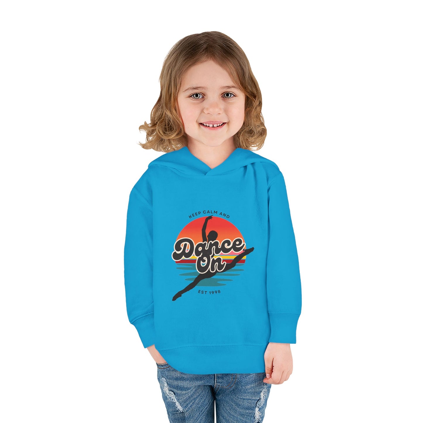 “Keep Calm and Dance On” Toddler Fleece Hoodie – Retro Dancer Graphic Sweatshirt for Little Movers