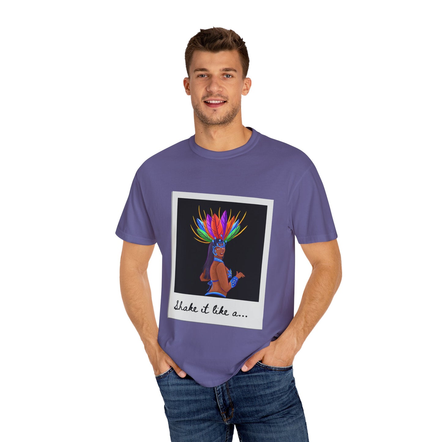 "Shake It Like a Samba Star" Unisex Garment-Dyed Dance T-Shirt – Bold Carnival-Inspired Graphic Tee for Dancers