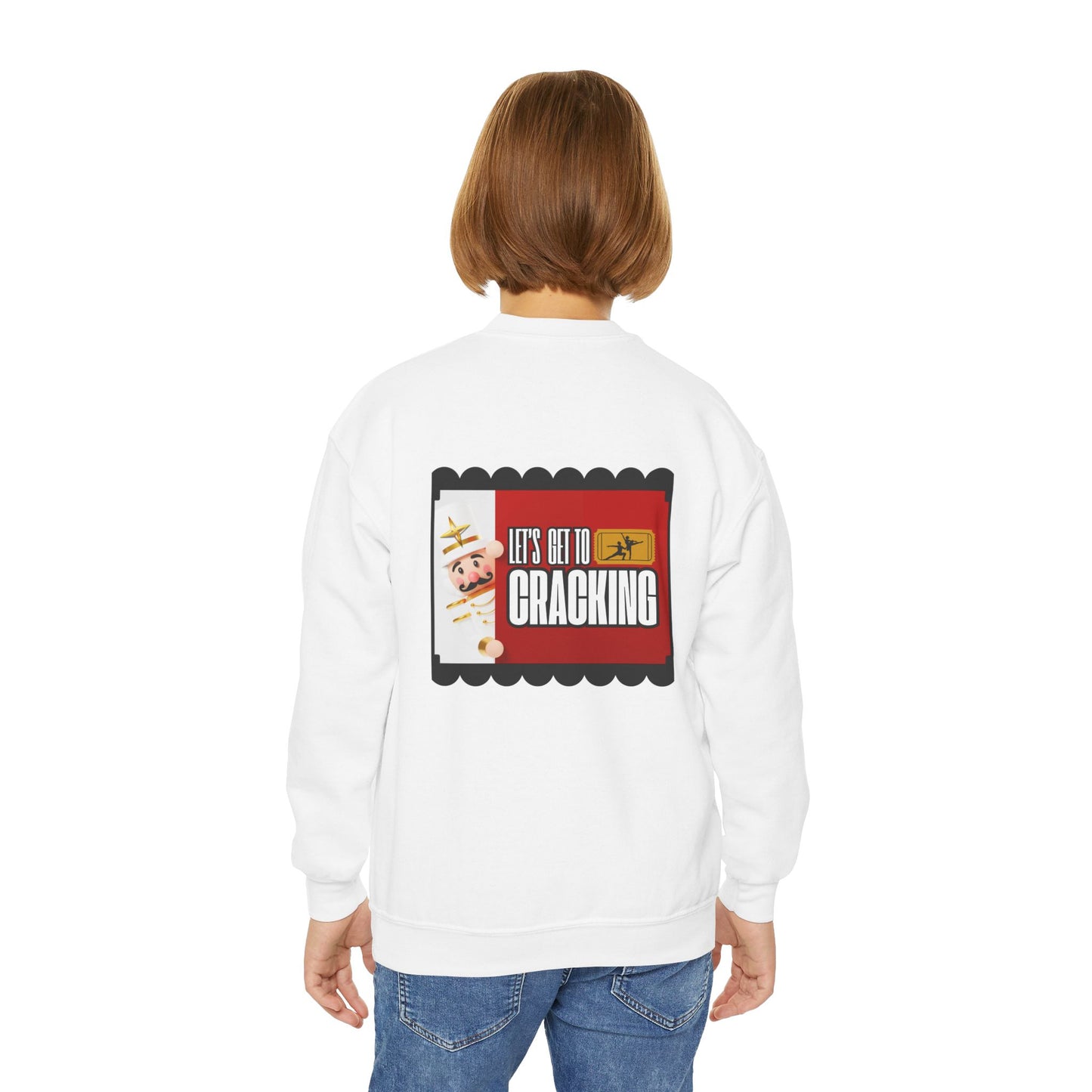 “Let’s Get to Cracking” Back Print YOUTH Sweatshirt + Nutcracker 2025 Front – Youth Crewneck | Ballet Holiday Dance Sweatshirt