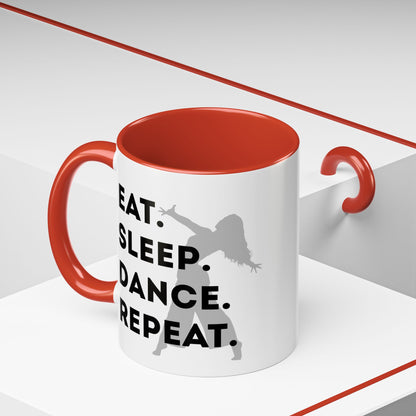 "Eat Sleep Dance Repeat" Accent Coffee Mug – Gray Dancer Graphic Ceramic Mug for Dance Lovers