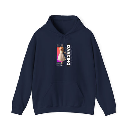 “Dancing” Text with Streetwear-Style Female Dancer Graphic - Unisex Heavy Blend™ Hooded Sweatshirt – Cozy Dance Hoodie for Ballet & Hip-Hop Enthusiasts