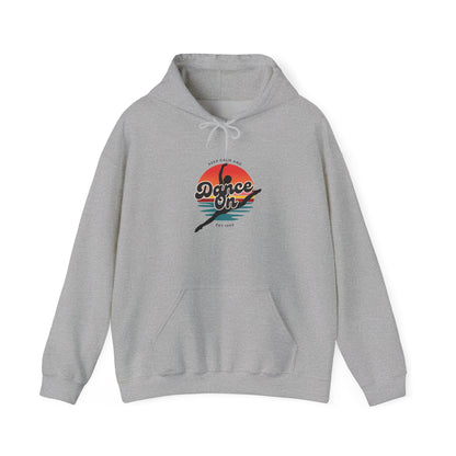 “Keep Calm and Dance On” Retro Hoodie – Unisex Dance-Inspired Hooded Sweatshirt for Dancers & Movement Lovers