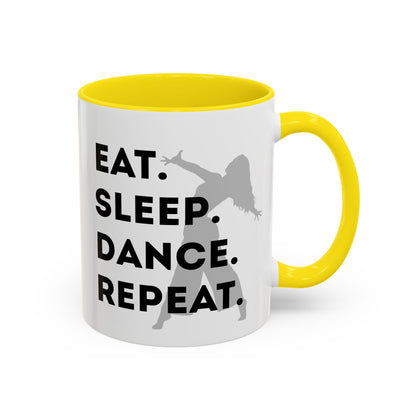 "Eat Sleep Dance Repeat" Accent Coffee Mug – Gray Dancer Graphic Ceramic Mug for Dance Lovers