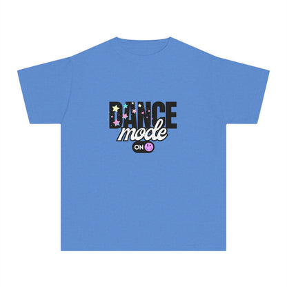 “Dance Mode On" Comfort Colors Youth Midweight  T-Shirt – Pastel Stars & Smiley Face Dance Graphic Tee for Kids