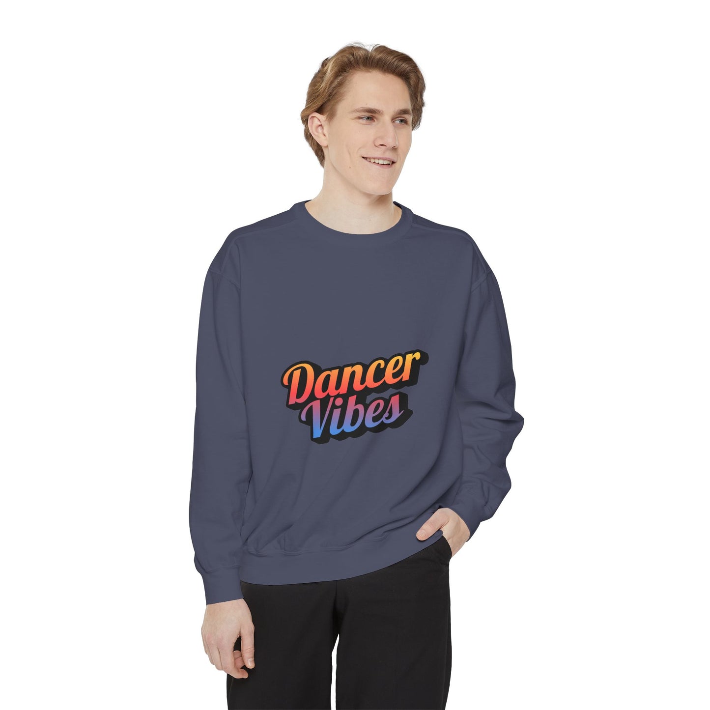 "Dancer Vibes" Unisex Lightweight Crewneck Sweatshirt – Colorful Text Graphic Pullover for Dance Lovers & Studio Style