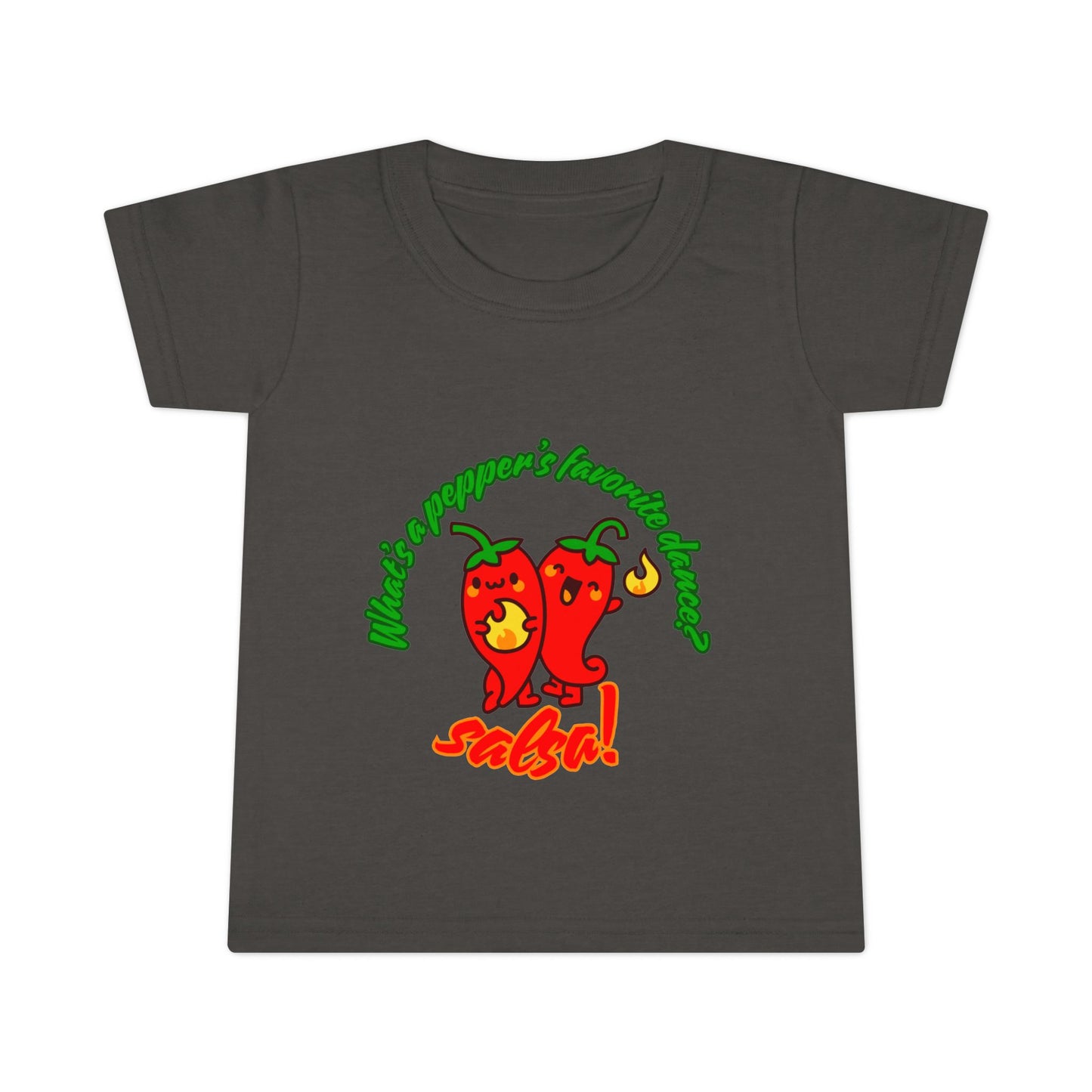"What Is a Pepper's Favorite Dance? Salsa!" Toddler Dance T-Shirt – Cute Pepper Pun Graphic Short Sleeve Tee for Kids