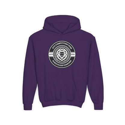 "Jeté Competition Team - Always Keep Dancing" Youth Hooded Sweatshirt – Bold Collegiate Emblem Dance Graphic Hoodie for Kids and Teens