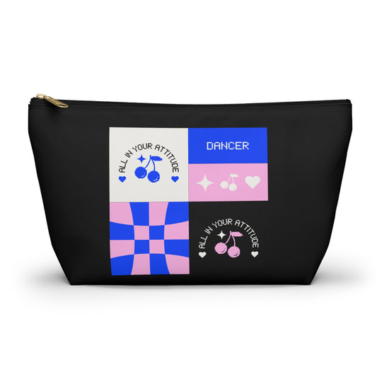 "Dancer - All in Your Attitude" Makeup Bag – Cute Retro Dance Graphic – Inspirational Dance-Themed Zipper Pouch for Cosmetics, Accessories & Gifts