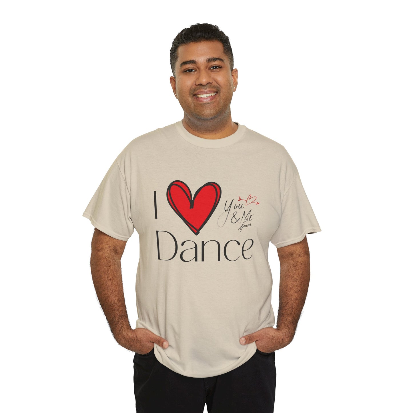 "I Love Dance" Unisex Heavy Cotton Tee – Hand-Drawn Heart & Note Graphic Dance Lover T-Shirt