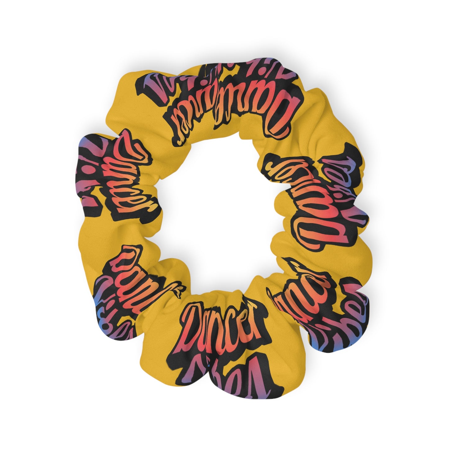 “Dancer Vibes” Scrunchie – Colorful Text Dance Hair Accessory for Performers and Dance Lovers