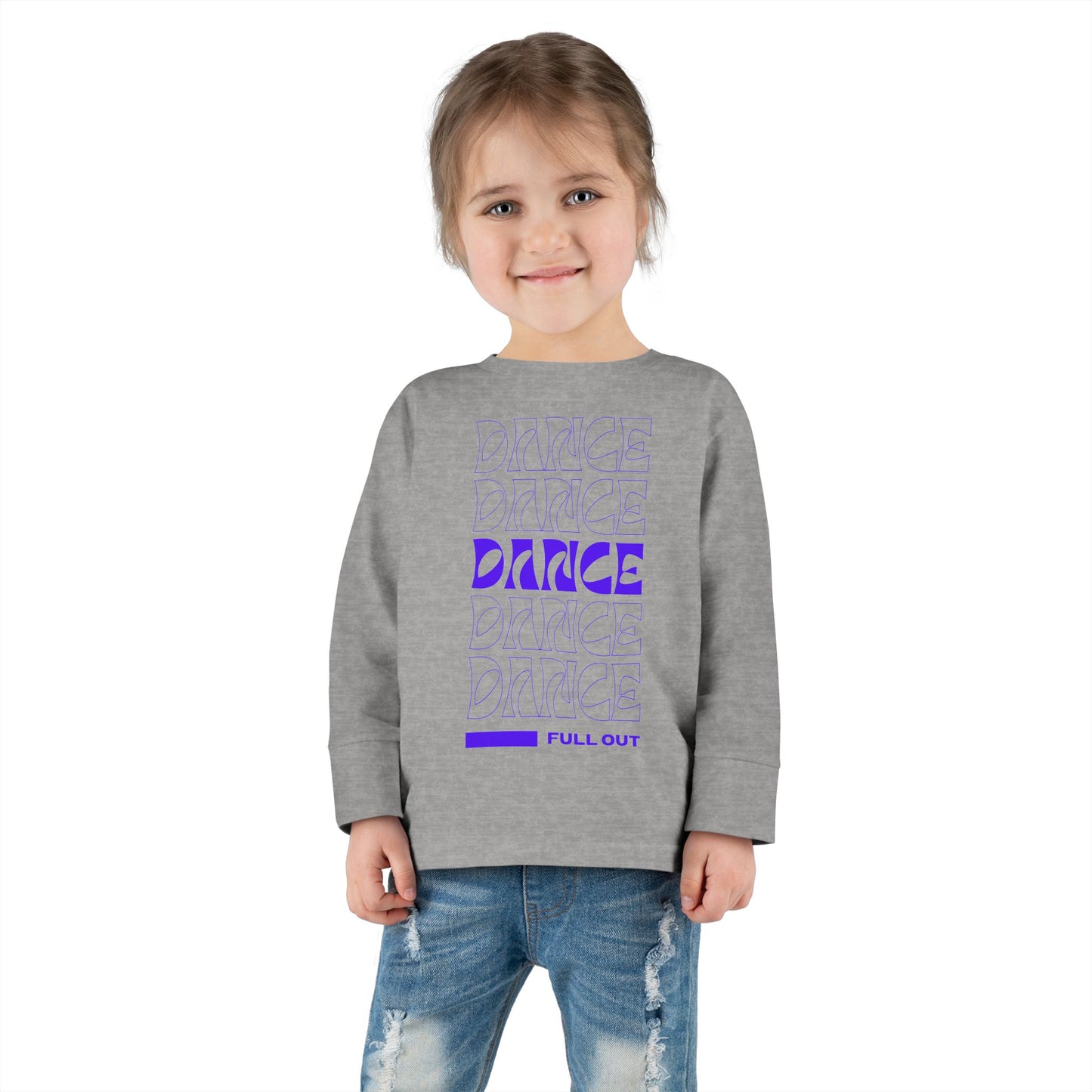 "Dancer – Full Out" Toddler Long Sleeve Dance Tee – Bold Motivational Graphic Shirt for Young Movers