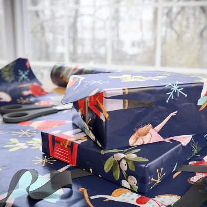 "Nutcracker Ballet" Christmas Wrapping Paper – Festive Holiday Gift Wrap with Classic Ballet Dancers & Christmas Scene Design, Perfect for Dance Lovers and Studios