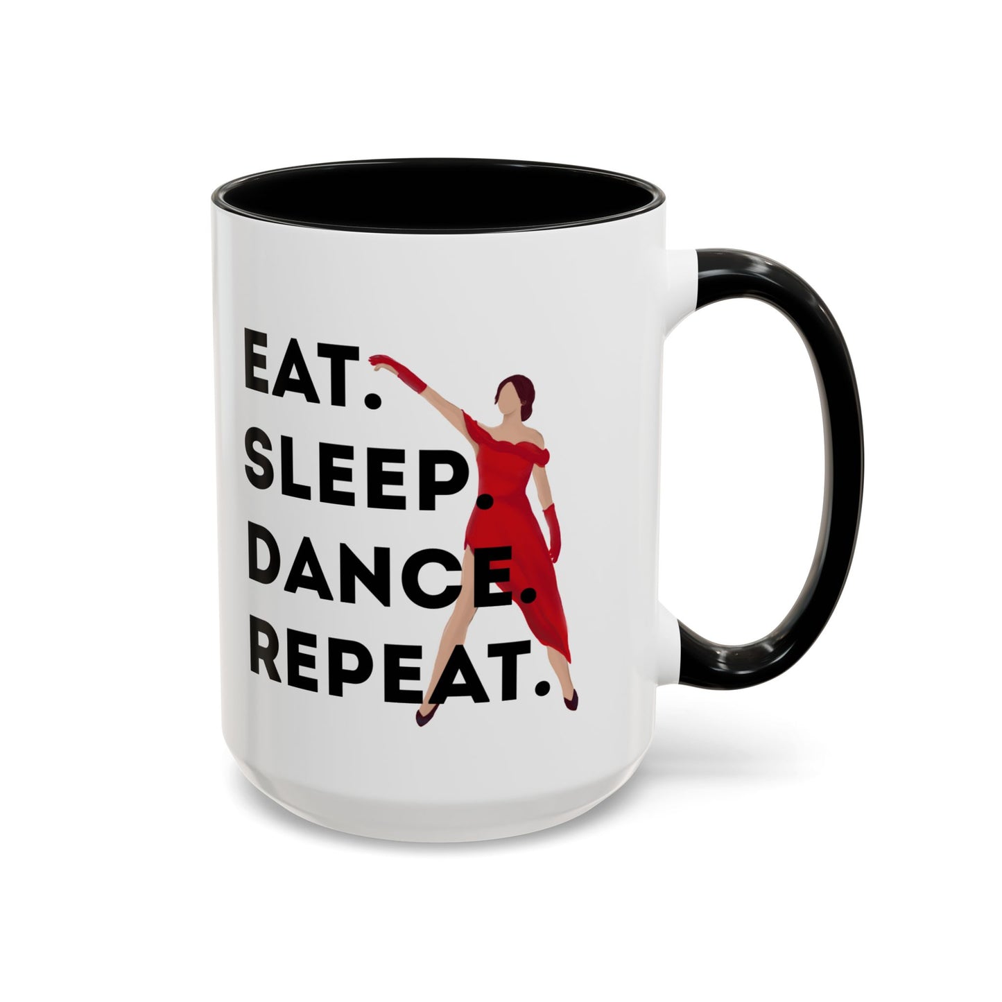 "Eat Sleep Dance Repeat" Accent Coffee Mug – Bold Dancer Graphic Ceramic Mug for Dance Lovers