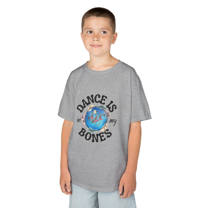 "Dance Is in My Bones” Halloween Dance T-Shirt with Dancing Skeletons Graphic - Kids Heavy Cotton™ Tee