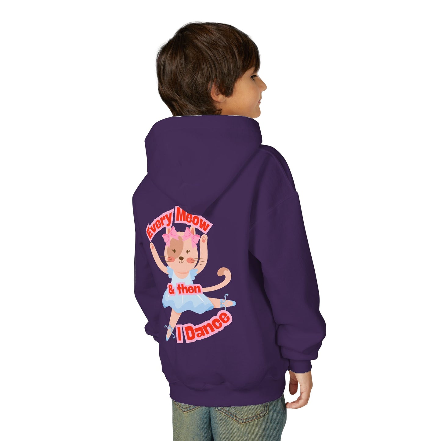 “Every Meow & Then I Dance” Adorable Dancing Cat Graphic | Cute Cat Dance Hoodie for Kids & Young Ballet Enthusiasts - Unisex Youth Hoodie