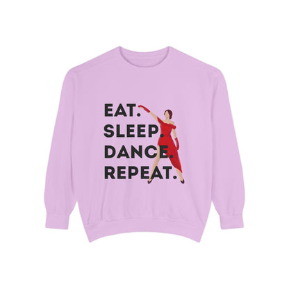 "Eat, Sleep, Dance, Repeat" Unisex Lightweight Crewneck Sweatshirt – Bold Dance Graphic Pullover for Dancers & Studio Life Enthusiasts