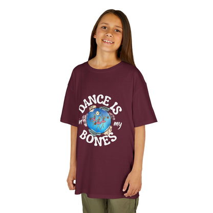 "Dance Is in My Bones” Halloween Dance T-Shirt with Dancing Skeletons Graphic - Kids Heavy Cotton™ Tee