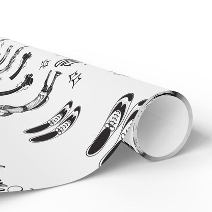 “Tap Here” Christmas Wrapping Paper – Fun Black & White Holiday Gift Wrap with Tap Shoes & Santa Design, Perfect for Tap Dancers & Dance Studios