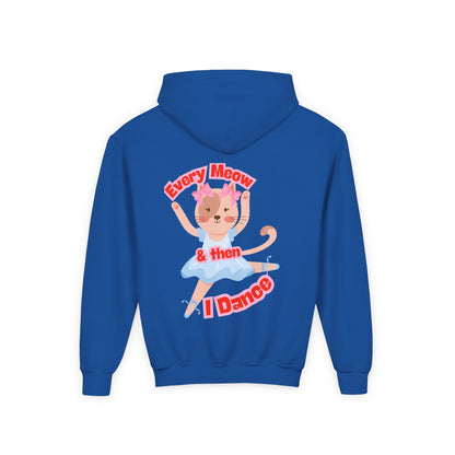 “Every Meow & Then I Dance” Adorable Dancing Cat Graphic | Cute Cat Dance Hoodie for Kids & Young Ballet Enthusiasts - Unisex Youth Hoodie