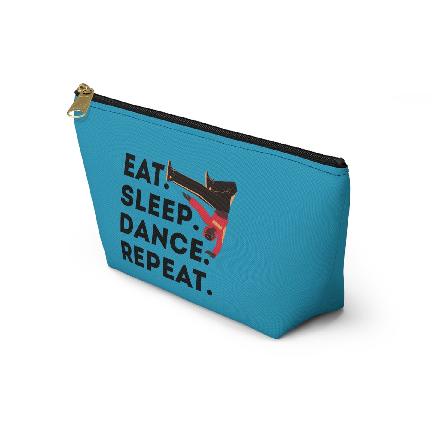 “Eat Sleep Dance Repeat” Makeup Bag – Bold B-Boy Dancer Graphic – Hip Hop Dance-Themed Zipper Pouch for Cosmetics, Accessories & Travel Essentials