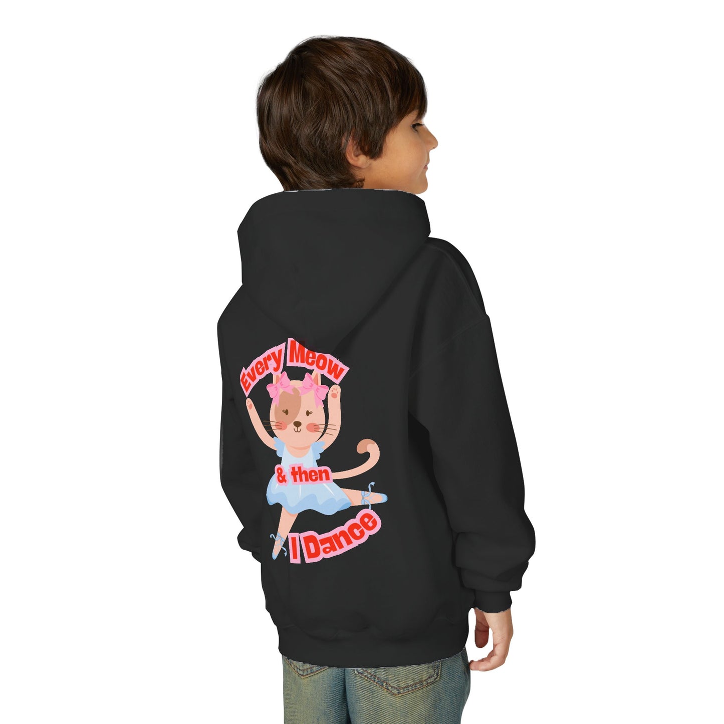 “Every Meow & Then I Dance” Adorable Dancing Cat Graphic | Cute Cat Dance Hoodie for Kids & Young Ballet Enthusiasts - Unisex Youth Hoodie
