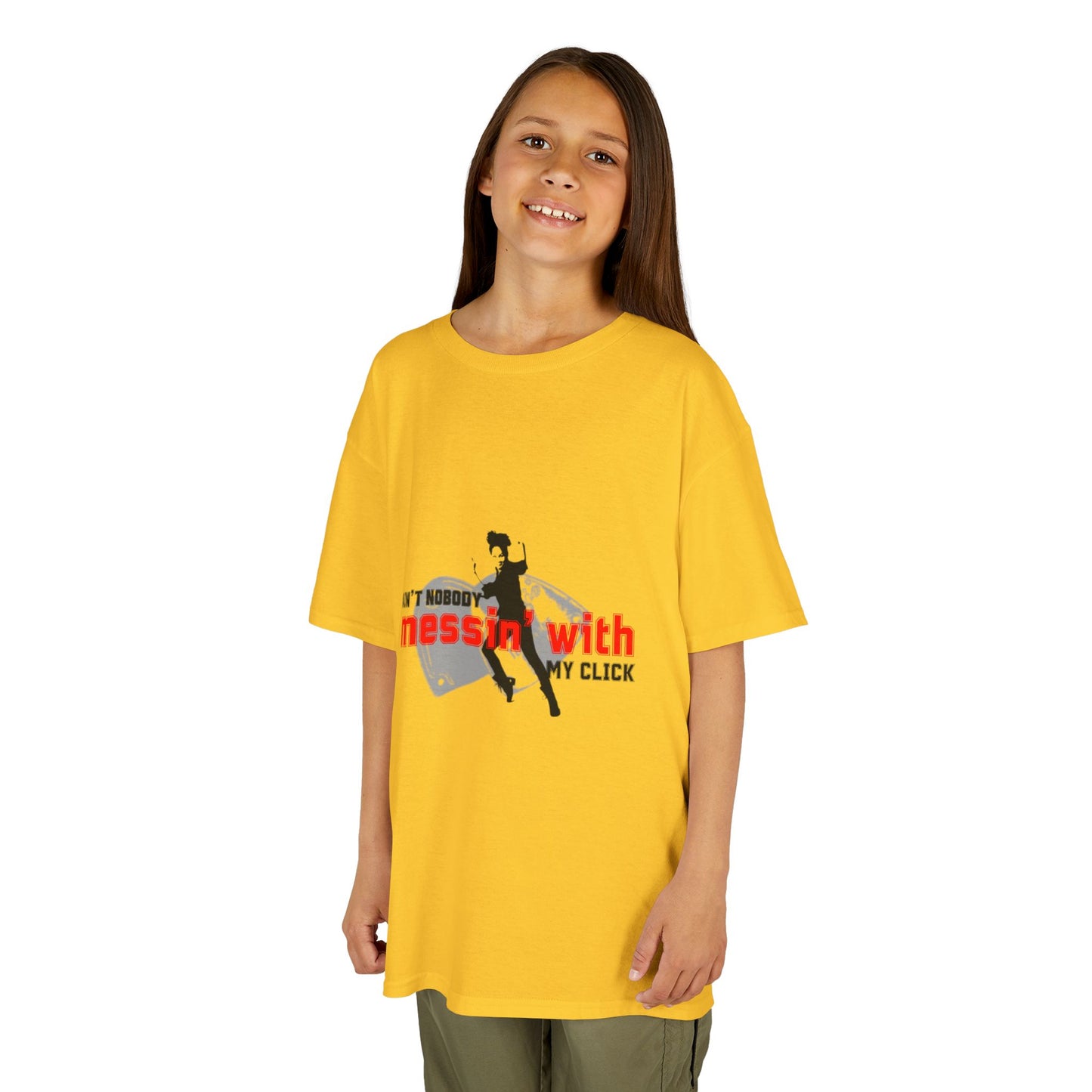 "Ain’t Nobody Messin’ With My Click" – Youth Short Sleeve Dance Tee with Tap Shoes & Tap Dancer Graphic