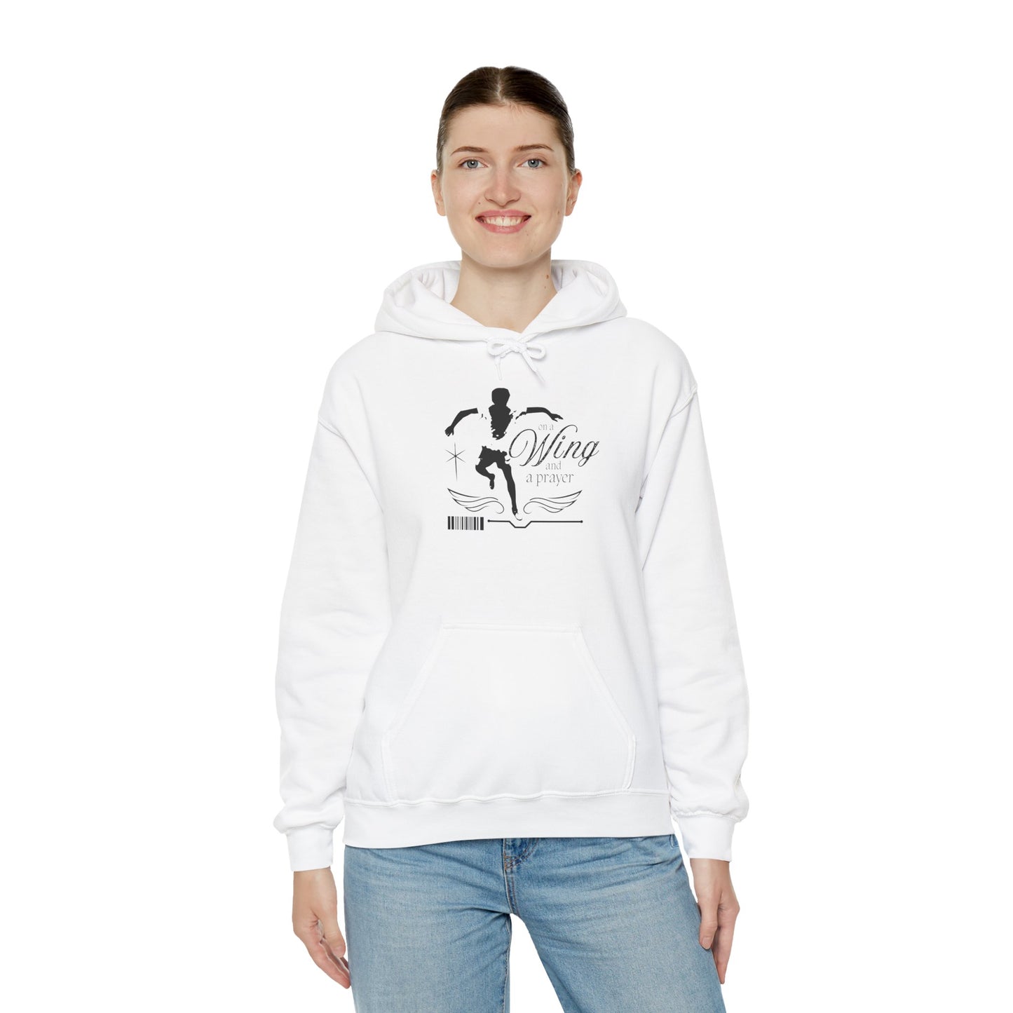 "On a Wing and a Prayer" Tap Dance Hoodie – Unisex Heavy Blend™ Hooded Sweatshirt with Streetwear-Inspired One-Footed Wing Dancer Graphic