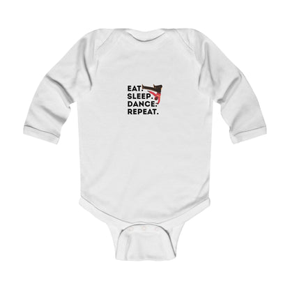 "Eat Sleep Dance Repeat" Infant Long Sleeve Bodysuit – Bold B-Boy Dance Graphic Baby Outfit for Hip-Hop Lovers