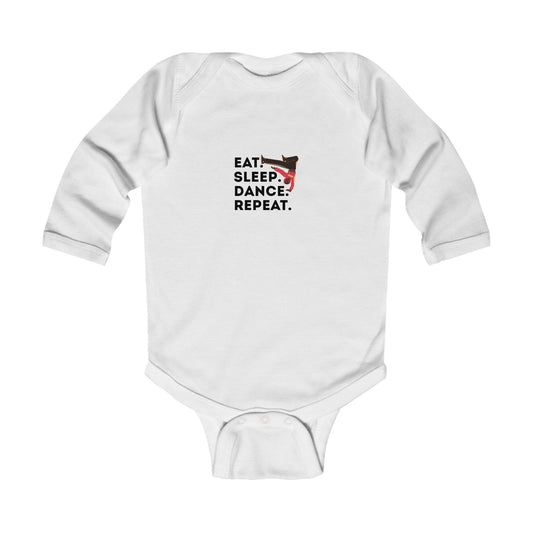 "Eat Sleep Dance Repeat" Infant Long Sleeve Bodysuit – Bold B-Boy Dance Graphic Baby Outfit for Hip-Hop Lovers