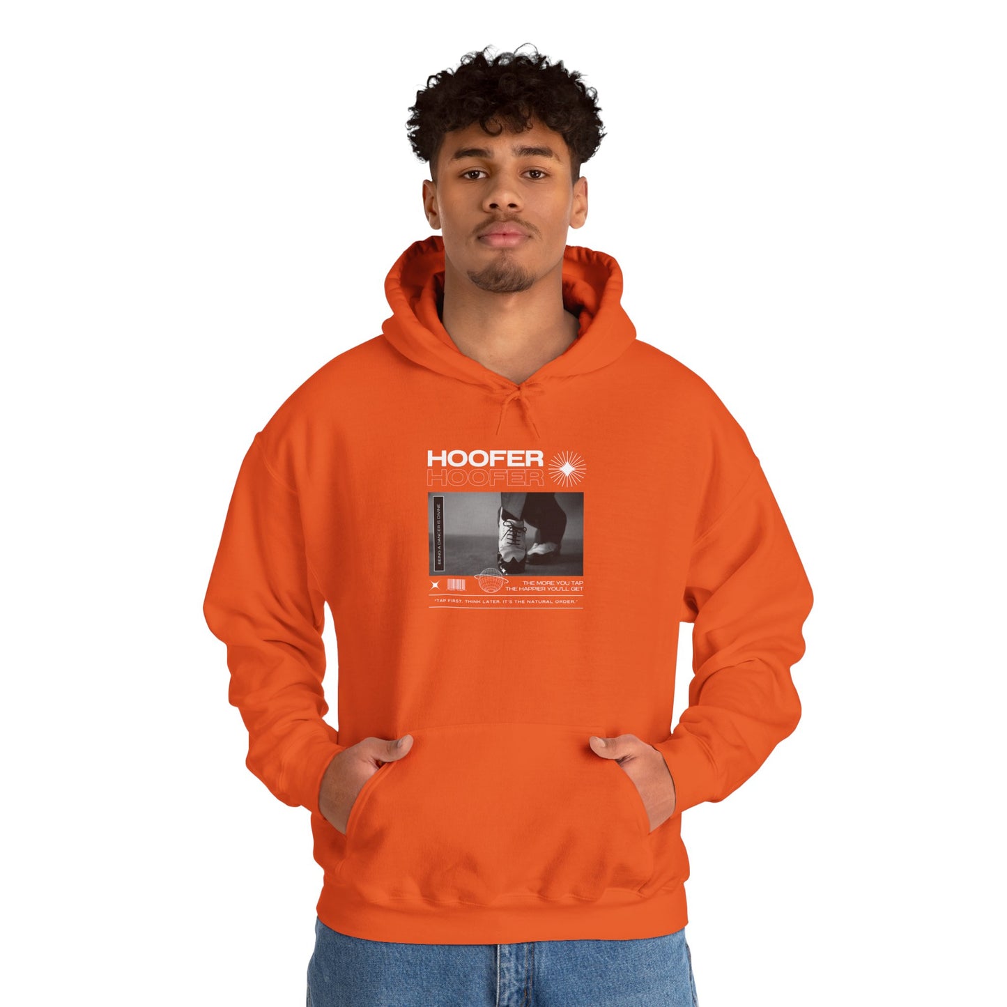 “Hoofer” Tap Dance Text with Streetwear-Style Tap Shoes Graphic – Unisex Heavy Blend™ Hooded Sweatshirt – Cozy Dance Hoodie for Tap Dancers & Dance Enthusiasts
