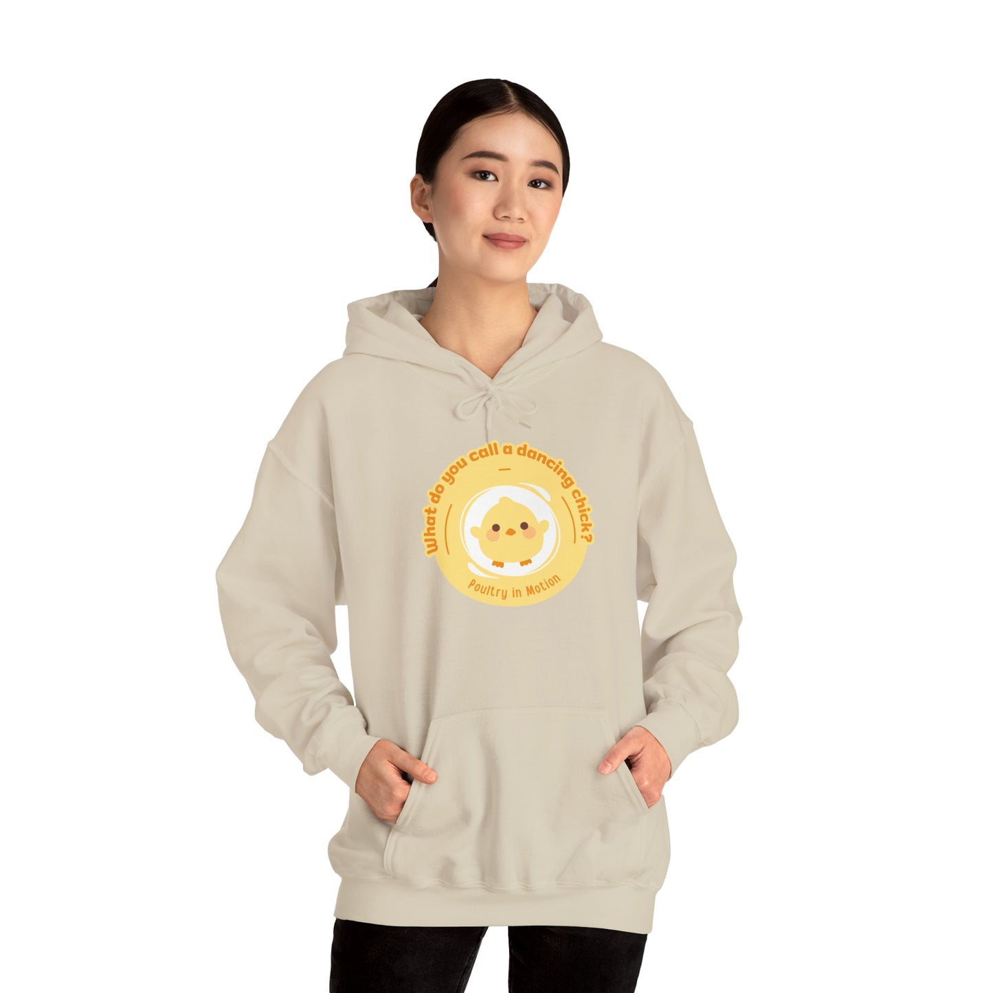 "What do you call a dancing chick? Poultry in Motion" Unisex Dance Hoodie – Funny Dancing Chick Graphic Sweatshirt for Dancers