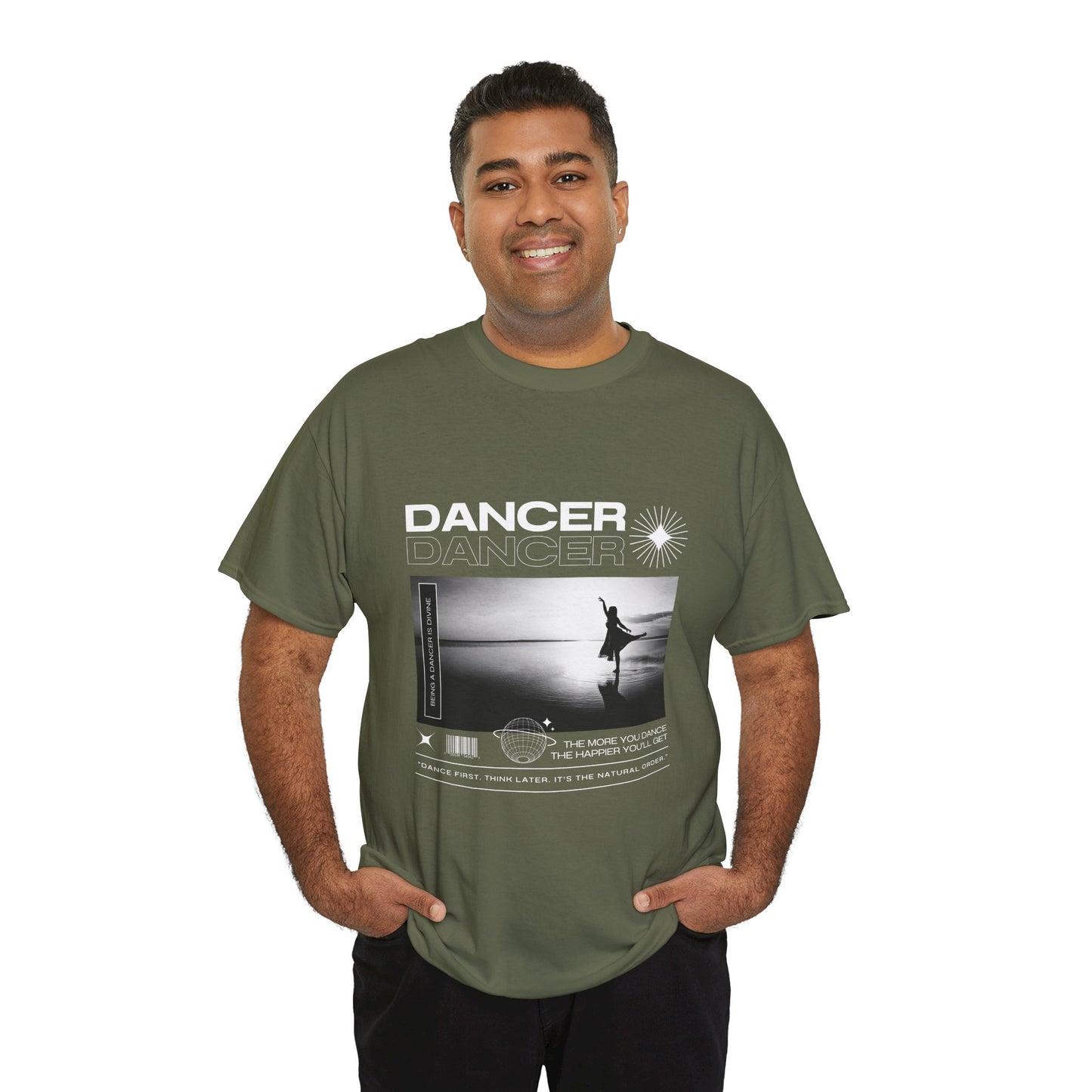 "Dancer" Arabesque Beach Scene Unisex Heavy Cotton Tee – Streetwear-Inspired Ballet Dance Graphic T-Shirt
