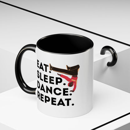"Eat Sleep Dance Repeat" Accent Coffee Mug – Bold B-Boy Graphic Ceramic Mug for Hip Hop Dancers