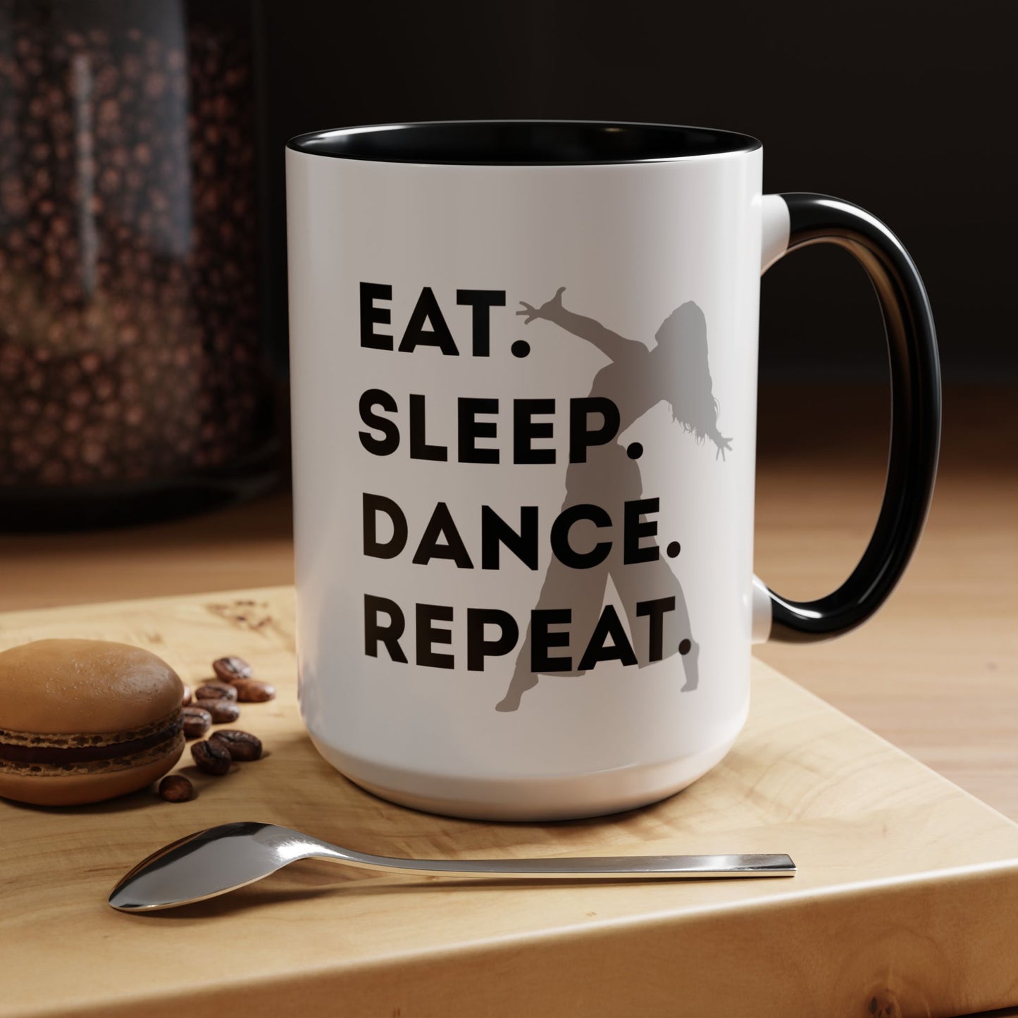 "Eat Sleep Dance Repeat" Accent Coffee Mug – Gray Dancer Graphic Ceramic Mug for Dance Lovers