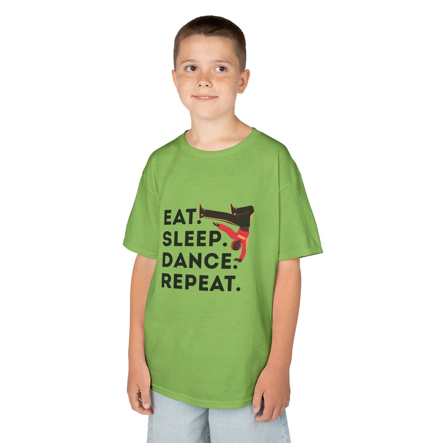 "Eat Sleep Dance Repeat" Youth Short Sleeve Tee – Bold B-Boy Graphic Hip-Hop Dance Shirt for Kids and Young Performers
