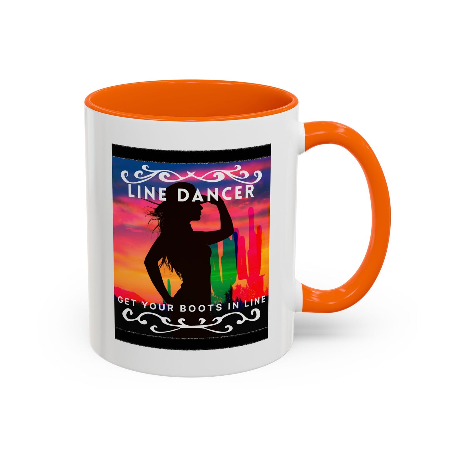 "Line Dancer" Accent Coffee Mug – Cute Cowgirl Graphic Ceramic Mug for Country Dance Lovers