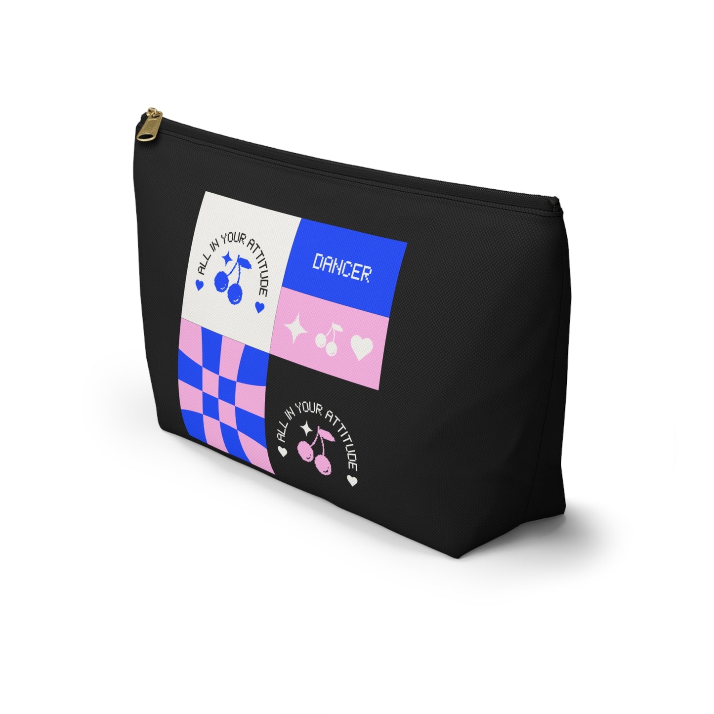 "Dancer - All in Your Attitude" Makeup Bag – Cute Retro Dance Graphic – Inspirational Dance-Themed Zipper Pouch for Cosmetics, Accessories & Gifts