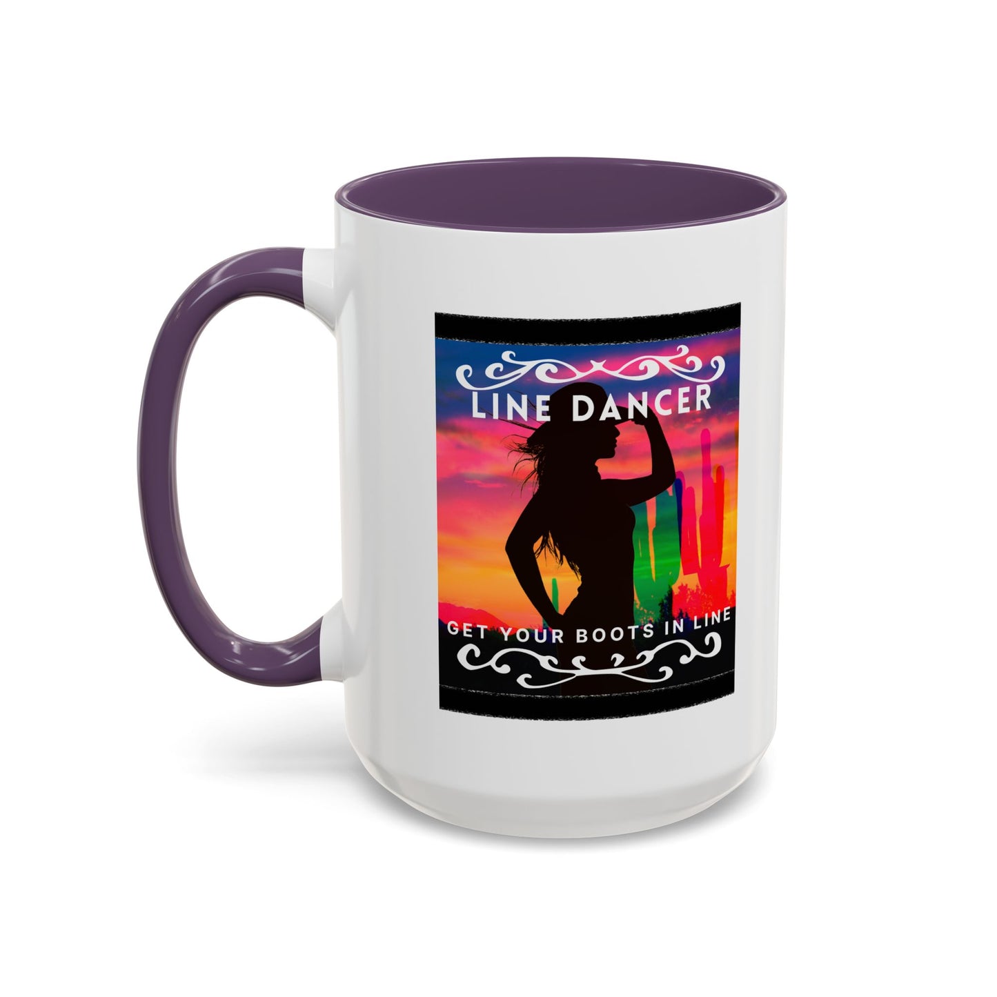 "Line Dancer" Accent Coffee Mug – Cute Cowgirl Graphic Ceramic Mug for Country Dance Lovers