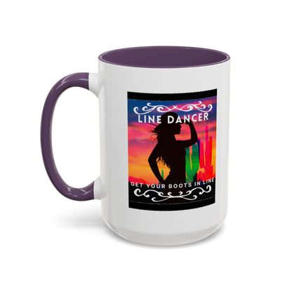 "Line Dancer" Accent Coffee Mug – Cute Cowgirl Graphic Ceramic Mug for Country Dance Lovers