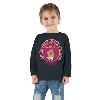 "Life Without Dance Is Pointeless" Toddler Dance T-Shirt – Cute Dancing Capybara Graphic Long Sleeve Tee for Kids