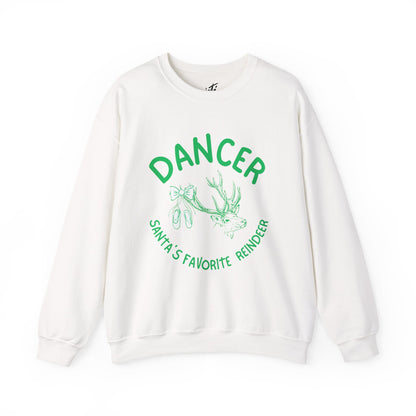 “Dancer, Santa’s Favorite Reindeer” ADULT SWEATSHIRT Unisex Heavy Blend Crewneck with Vintage Reindeer Graphic – Festive Christmas Dance Sweatshirt for Dancers & Holiday Events