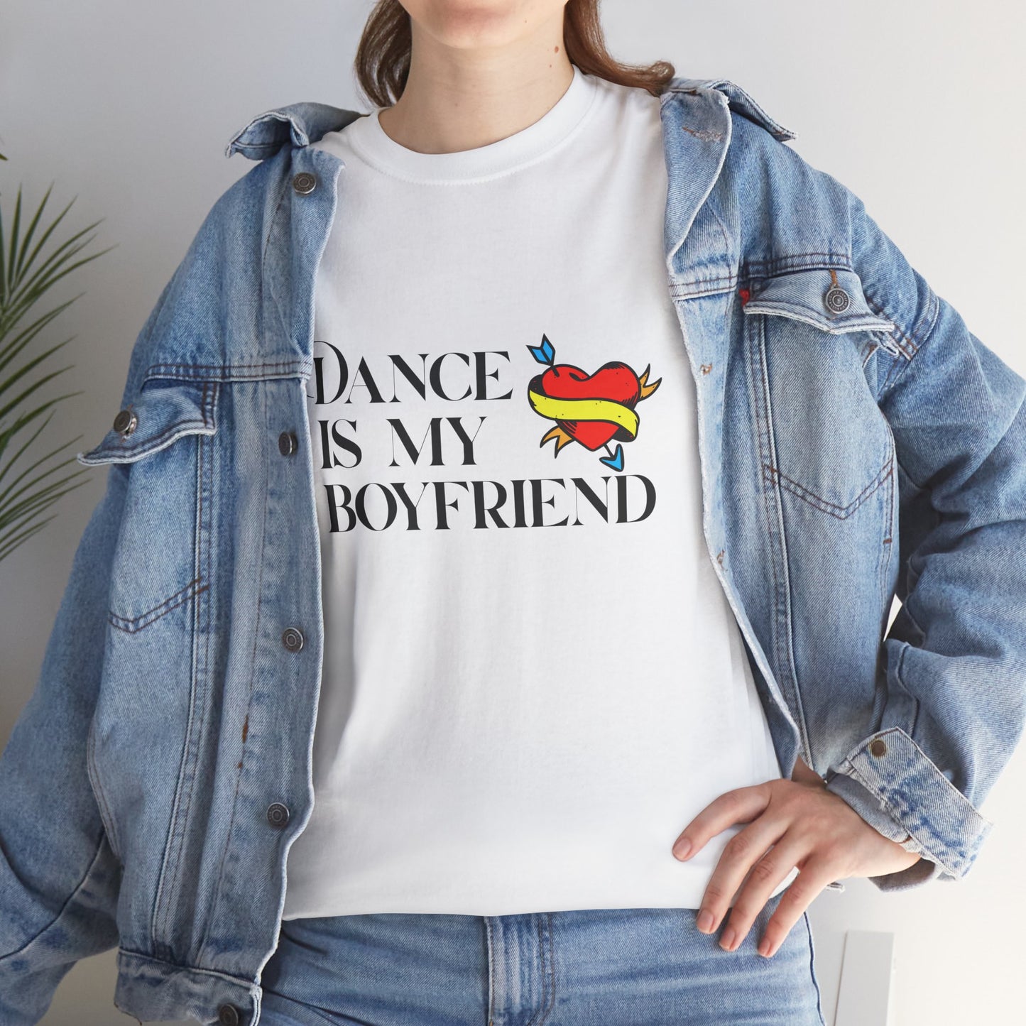 "Dance Is My Boyfriend" Unisex Heavy Cotton Tee – Cute Heart Tattoo Graphic Dance Lover T-Shirt