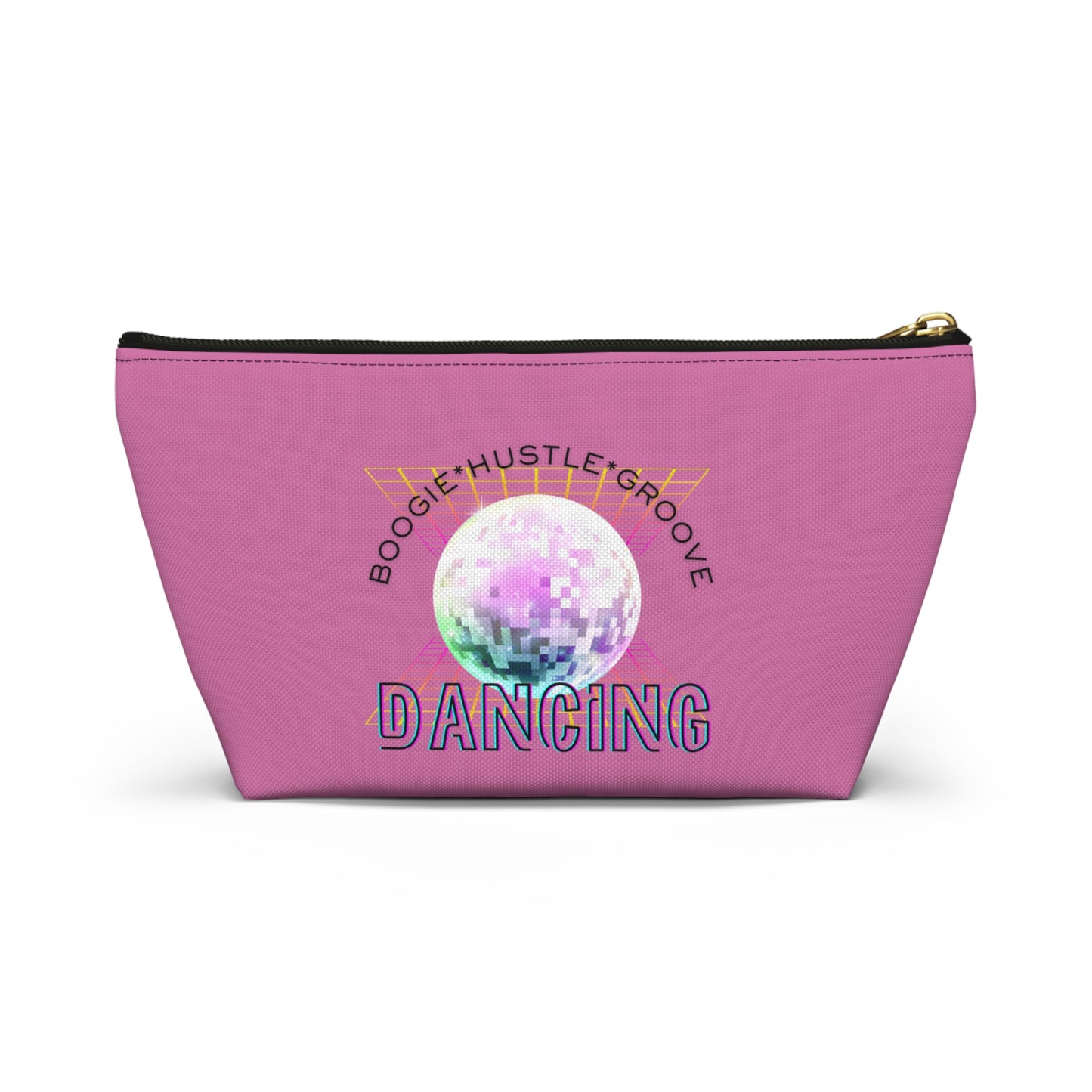 "Boogie, Hustle, Groove - Dancing" Retro Dance-Inspired Makeup Bag | Funky Bold Accessory Pouch for Dancers